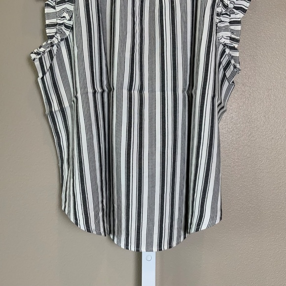 LOFT Striped Ruffle Split Neck Shell - Picture 16 of 16
